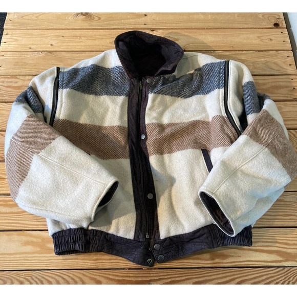 Vintage Other - Vintage Reversible Leather Wool Zip Sleeve Jacket Size 42 Men’s Brown